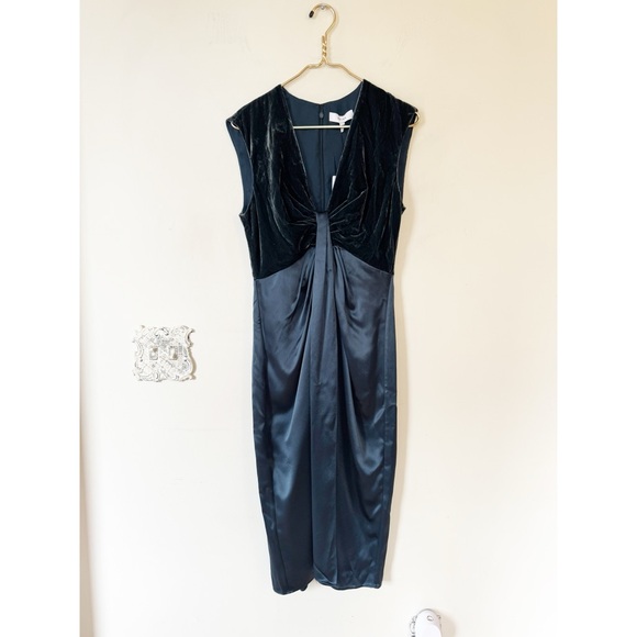 NWT Reiss Livvy Teal Green Velvet and Satin Deep Plunge Cocktail Dress 6 - Picture 7 of 12